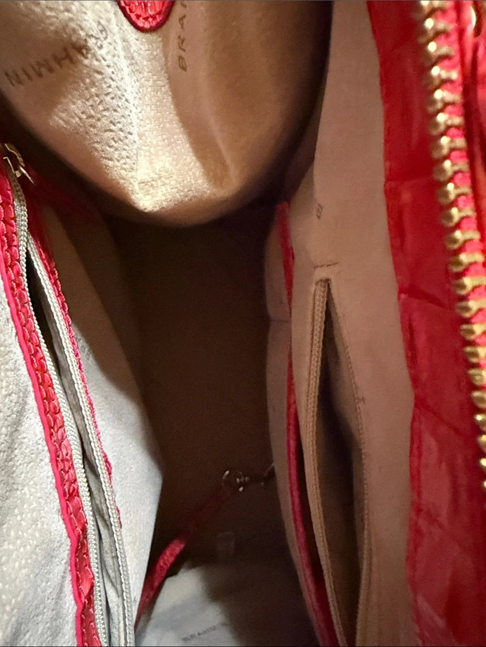 Brahmin Bright Orange/Pink Croc Embossed Leather Satchel w/ Shoulder Strap